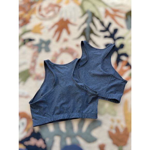 Outdoor Voices Bundle Athena Heathered Navy Blue Crop Top Bras Size Medium - Picture 2 of 7